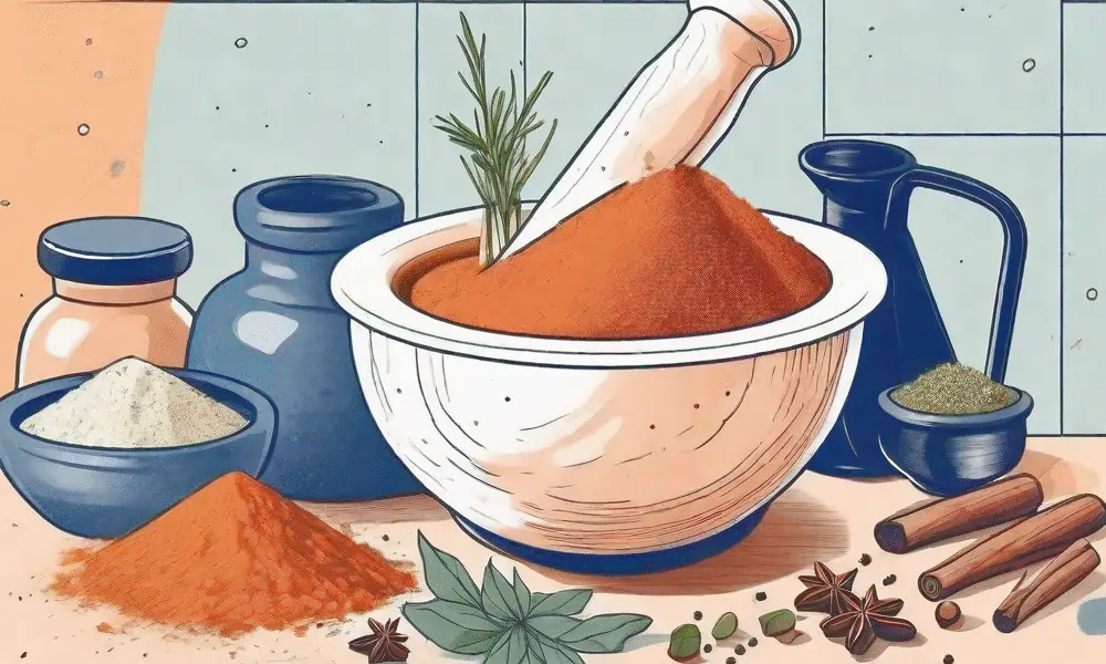 Bild von Mörser in der Küche und Gewürze und Stössel